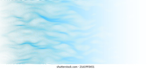 Abstract Summer Sea River Blue Waves Lines Background. Vintage Retro Lines Wallpaper. Abstract Minimal Sea Ocean Design. Summer Vibe Blue Backdrop. Vector Illustration.