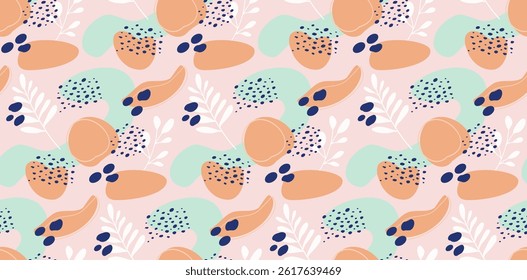 Abstract Summer Seamless Pattern with tropical leaves. Illustration. vector.