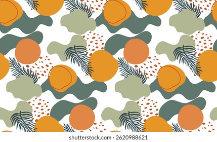 Abstract Summer Seamless Pattern with tropical leaves. Illustration. vector.