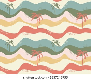 Abstract Summer Seamless Pattern with Waves. Illustration. vector.