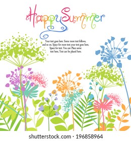 Abstract Summer and spring colorful flower and leaf background. invitation card.