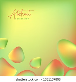 Abstract summer, spring green, yellow and orange vector trendy background with fluid gradient 3d shapes, liquid colors. Isolated design elements. Lava lamp. For covers, card, poster or presentation