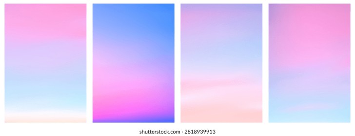 Abstract summer sunset sky featuring smooth gradient transitions from warm orange to cool blue. Soft pastel colors create dreamy atmospheric background effect.