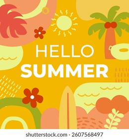 Abstract Summer Theme with Hand Drawn Organic Shape Background