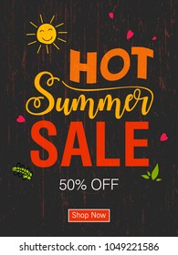 Abstract Summer time vector banner design with white hand written text and colorful beach elements in attractive background. editable Vector illustration.
