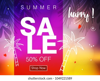 Abstract Summer time vector banner design with white hand written text and colorful beach elements in attractive background. editable Vector illustration.
