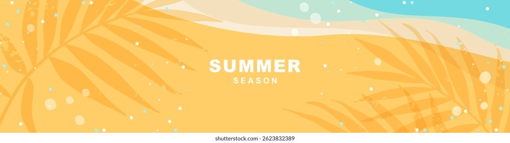 Abstract Summer and Travel horizontal Background with tropical leaves. Theme of Vacation and Beach. Trendy vector illustration with Exotic Nature elements for poster, banner, cover, advertisement