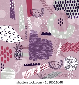 Abstract summer tropical background. Collage art poster. Vector illustration. 