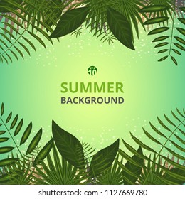 Abstract of summer vacation background with leaves and golden light background, Illustration vector eps10