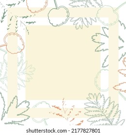Abstract summer vector art background. Luxury wallpaper in minimalist style with pink and green leaves, frame. Background for banner, poster, web, packaging, wedding invitation.