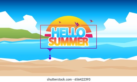 Abstract Summer Vector Background. Eps 10. Abstract Summer Label with Beach Low Polygon Landscape.