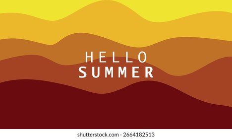  Abstract Summer Vector Design Background with Warm Yellow and Brown Wavy Layers and Minimal Typography for Seasonal Greeting and Creative Projects