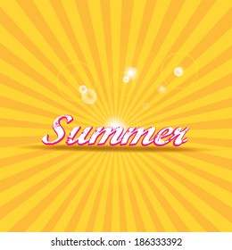 abstract summer vector rays background with word "summer".summer grunge shiny illustration. 