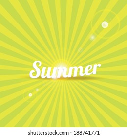 abstract summer vector rays background with word "summer". summer grunge shiny illustration.