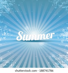 abstract summer vector rays background with word "summer". summer grunge shiny illustration.