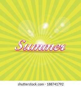abstract summer vector rays background with word "summer". summer grunge shiny illustration.