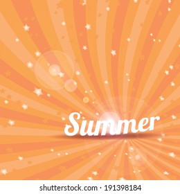 abstract summer vector rays background with word "summer". summer grunge shiny illustration.