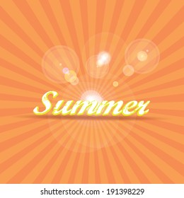 abstract summer vector rays background with word "summer". summer grunge shiny illustration.