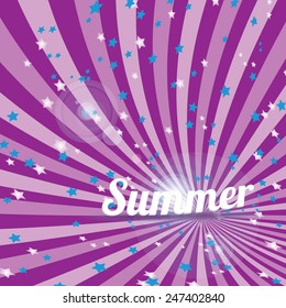 abstract summer vector violet rays background with word "summer". summer grunge shiny illustration.