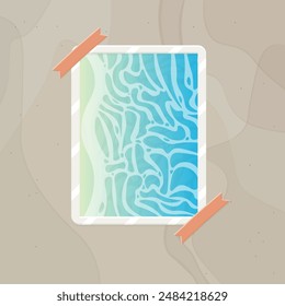 Abstract Summer Wallpaper Poster Background Ocean Water Blue Sand Beach Design Frame Picture For Mood Board Watercolor Paper Pastel Vector Isolated