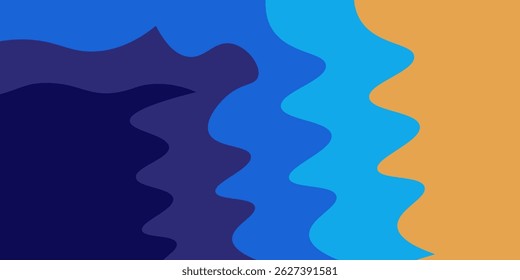 Abstract summer waves background, cover, card with blue ocean waves, beach sand and modern typography. Summer vacation promo ad design template