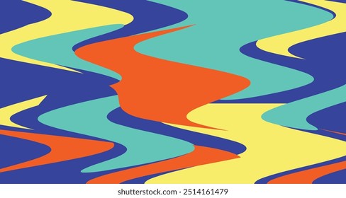 Abstract Summer Wavy Color Drip on Navy Blue Background