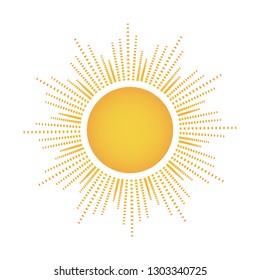 Abstract summer yellow sun with rays on an isolated light background. Vector icon, logo, design element.