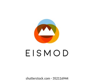 Abstract Summit Mountain Logo Design. Top Foundation Creative Symbol. Universal Travel Vector Icon. Roof Mount Camp Sign.