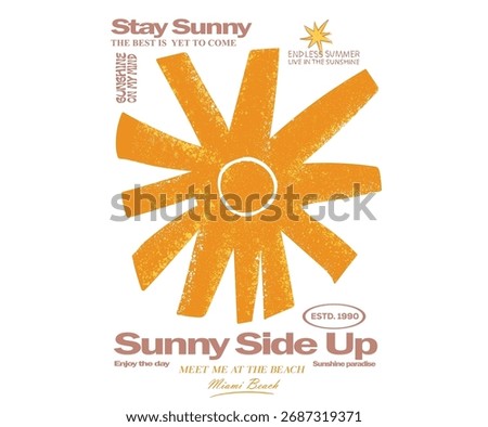 Abstract sun artwork. Sunshine vector graphic design for apparel, posters, background and others. Sunny side up. Spring summer trend design.