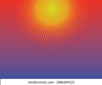 Abstract sun beams on red background. Vector illustration.