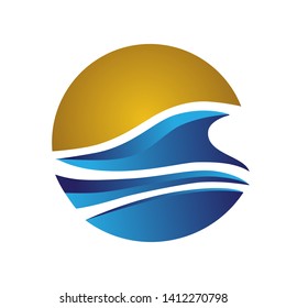 abstract sun and blue ocean waves, logo icon