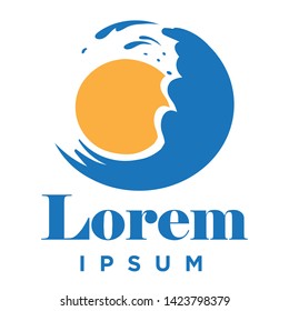 abstract sun and blue ocean waves, logo icon