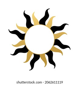 Abstract sun. Boho sun icon. Golden gradient color. Wicca, alchemy, mystical, magic, celestial, esoteric, sacred, spiritual, occultism inspired concept. Hand drawn vector.