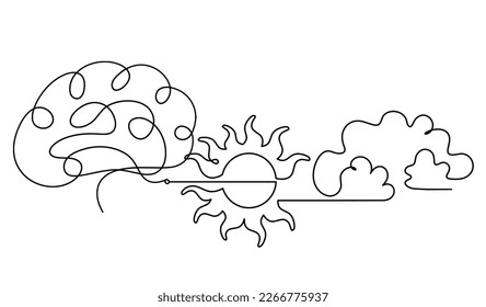 Resumen del sol con el cerebro como dibujo en fondo blanco. Vector