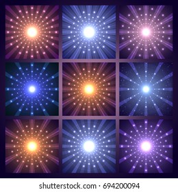 Abstract sun. Bright neon background. Explosion. 