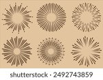 Abstract sun burst collection - hand drawn sunshine lines set. Sunshine and sunburst radial shape, star line burst, vector illustration, Sunburst gold vintage explosion. Handdrawn vector Design.