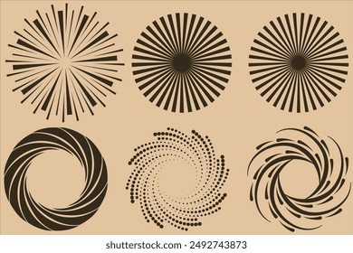 Abstract sun burst collection - hand drawn sunshine lines set. Sunshine and sunburst radial shape, star line burst, vector illustration, Sunburst gold vintage explosion. Handdrawn vector Design.