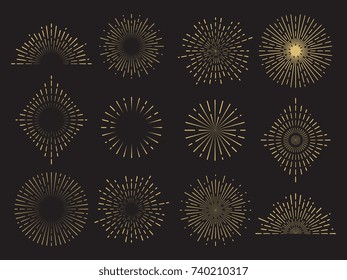 Abstract Sun Burst Collection - Hand Drawn Sunshine Lines Set. Sunshine And Sunburst Radial Shape, Star Line Burst, Vector Illustration