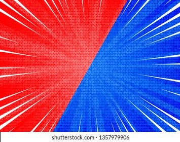 Abstract sun burst contrast red blue colors background. You can use for hot sales promotion, versus, fight ad, poster, cover design. illustration vector eps10