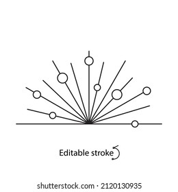Abstract sun with circle decor outline logo. Boho emblem. Sunrise and sunset. Elegant badge for company branding. Customizable linear contour symbol. Isolated vector stock illustration