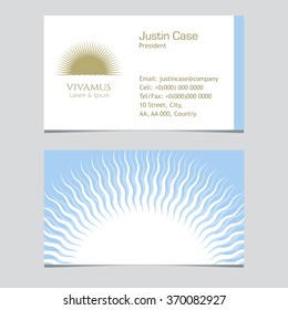 Abstract Sun Circular Icon & business card template. Graphics for charity, kindness, care, help, development, medical aid, spiritual path concept. Corporate identity template. Sample text. Editable.