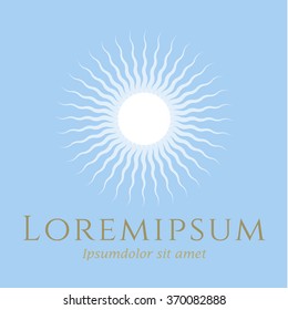 Abstract Sun Circular Icon Template. Graphics representing charity, kindness, care, help, development, medical aid, spiritual path concept. Corporate identity template. Typography proposal. Editable.