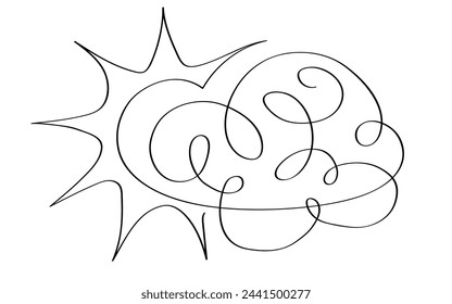 Abstract Sun and Cloud Line Art