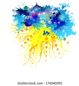 Abstract Sun with clouds background. Vector