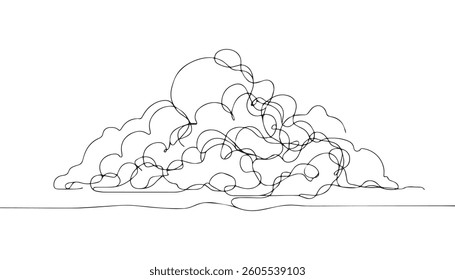 Abstract sun and clouds continuous line art drawing. Cloudy weather concept.