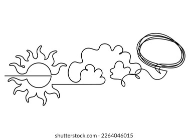 Abstract sun with comment as line drawing on white background. Vector