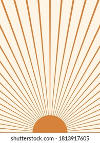 Abstract sun. Contemporary  geometric composition. Boho wall decor. Mid century art print. 