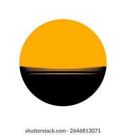 Abstract sun descends horizons in stark graphic contrast
