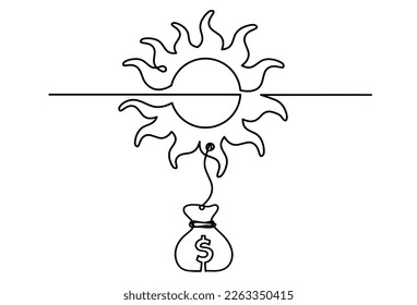 Abstract sun with dollar as line drawing on white background. Vector