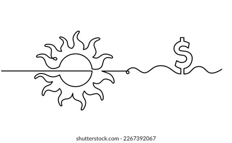 Abstract sun with dollar as line drawing on white background. Vector